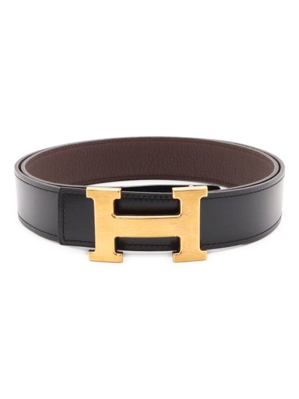Hermes H Belt H Buckle Reversible Leather Black Chocolat Brown Dark Gold 90